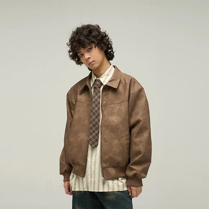 77Fight Retro Distressed Leather Jacket