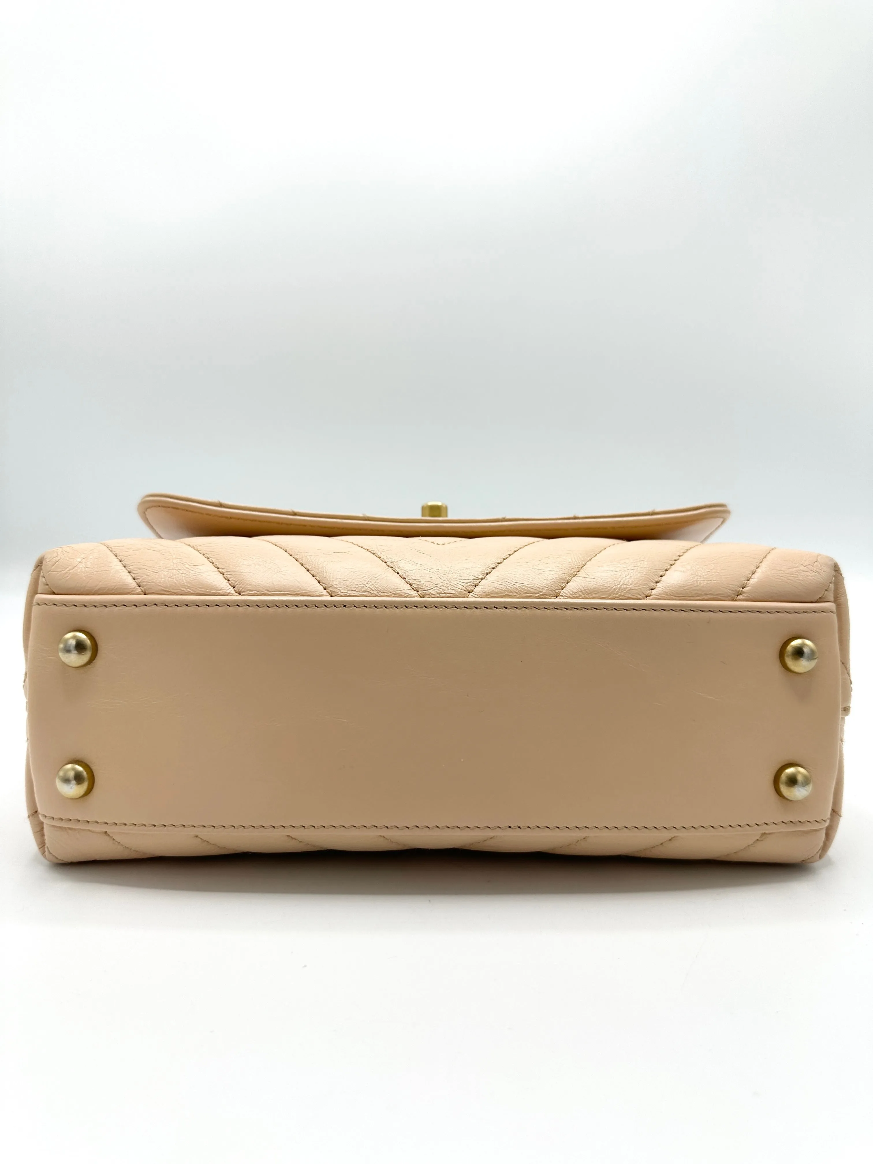 Beige Distressed Chevron Black Lizard Coco Top Handle