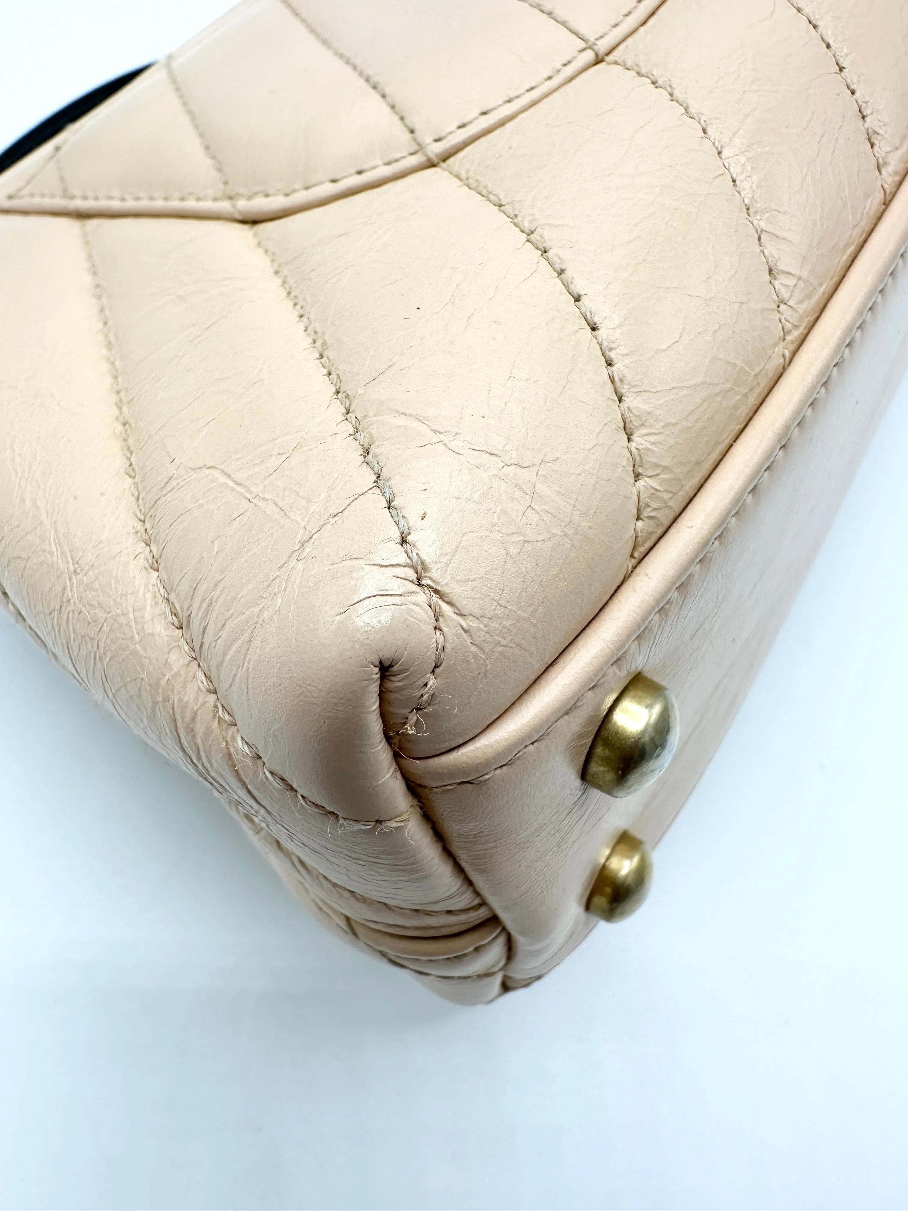 Beige Distressed Chevron Black Lizard Coco Top Handle
