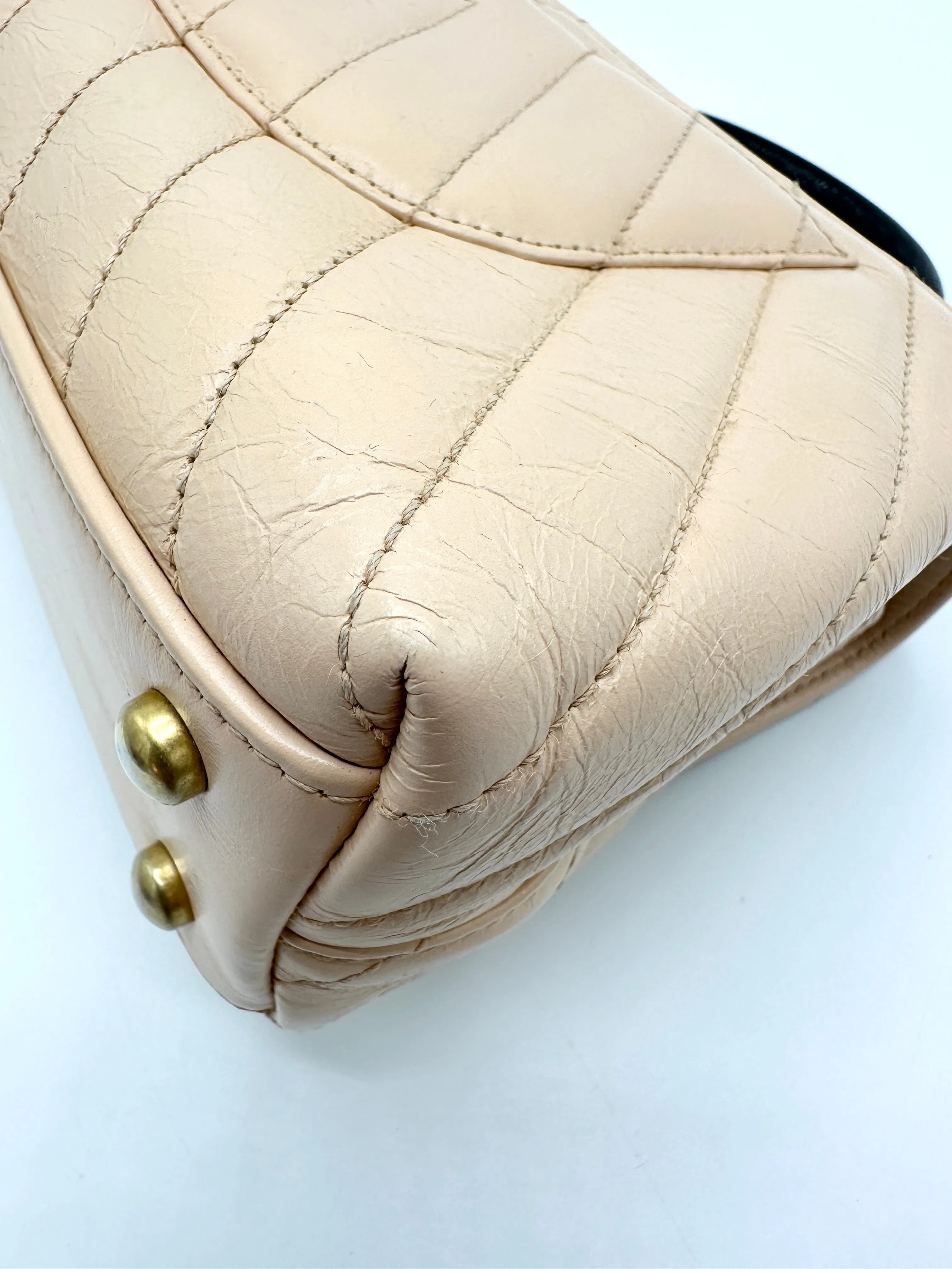 Beige Distressed Chevron Black Lizard Coco Top Handle
