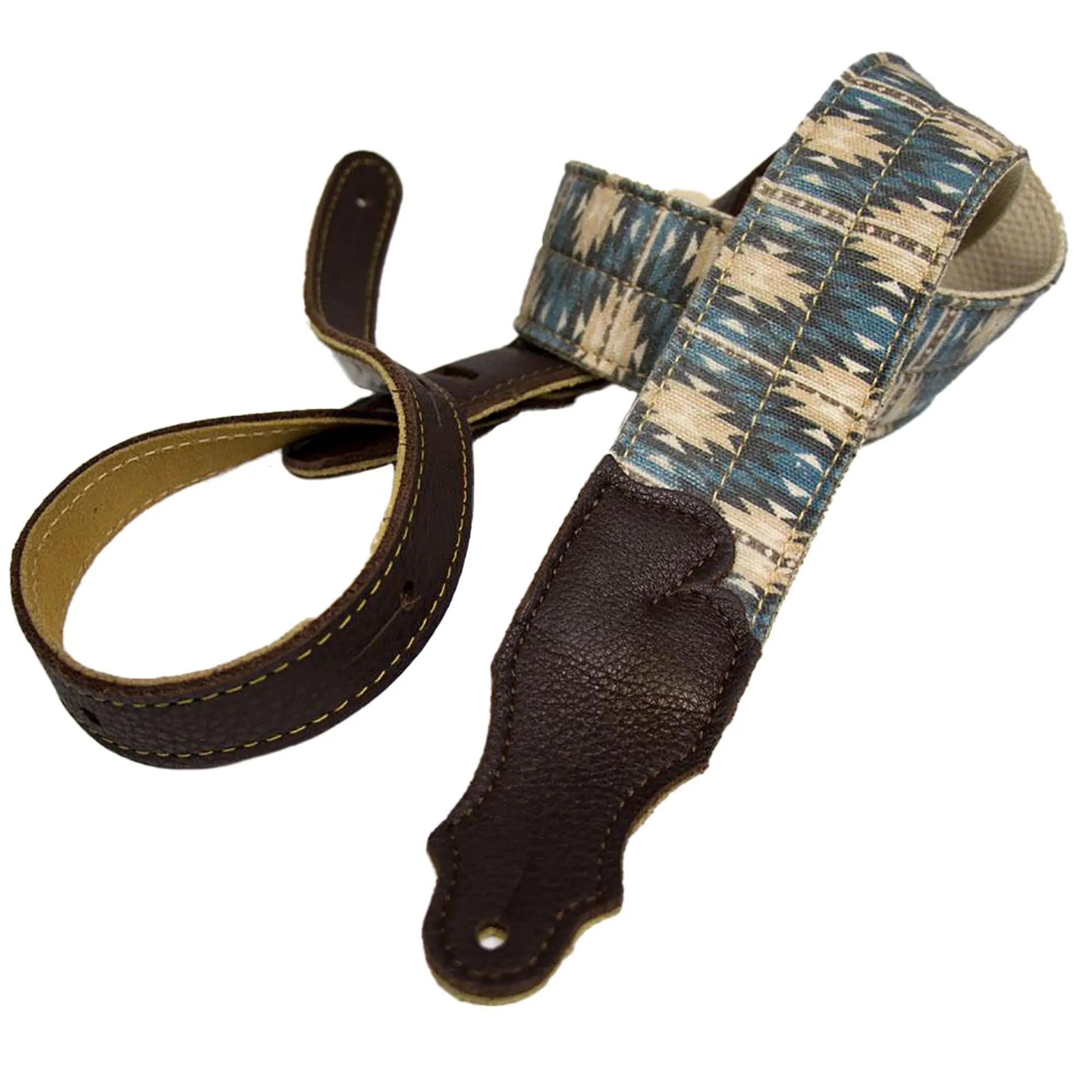Franklin Strap 2" Blue Old Aztec Graphic/Natural Cotton Web/Chocolate Ends