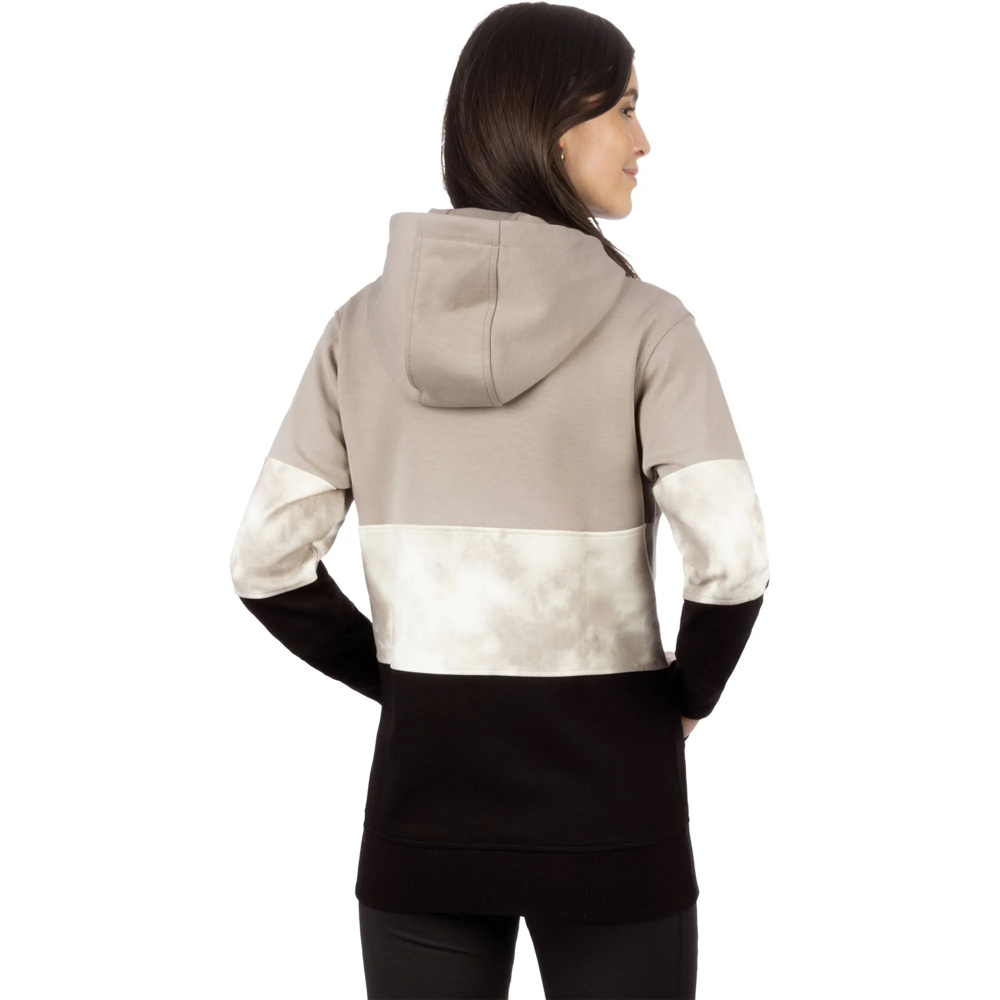 FXR  Womens Stripe Pullover Hoodie Heavyweight Zippered Phone Pocket Black Stone