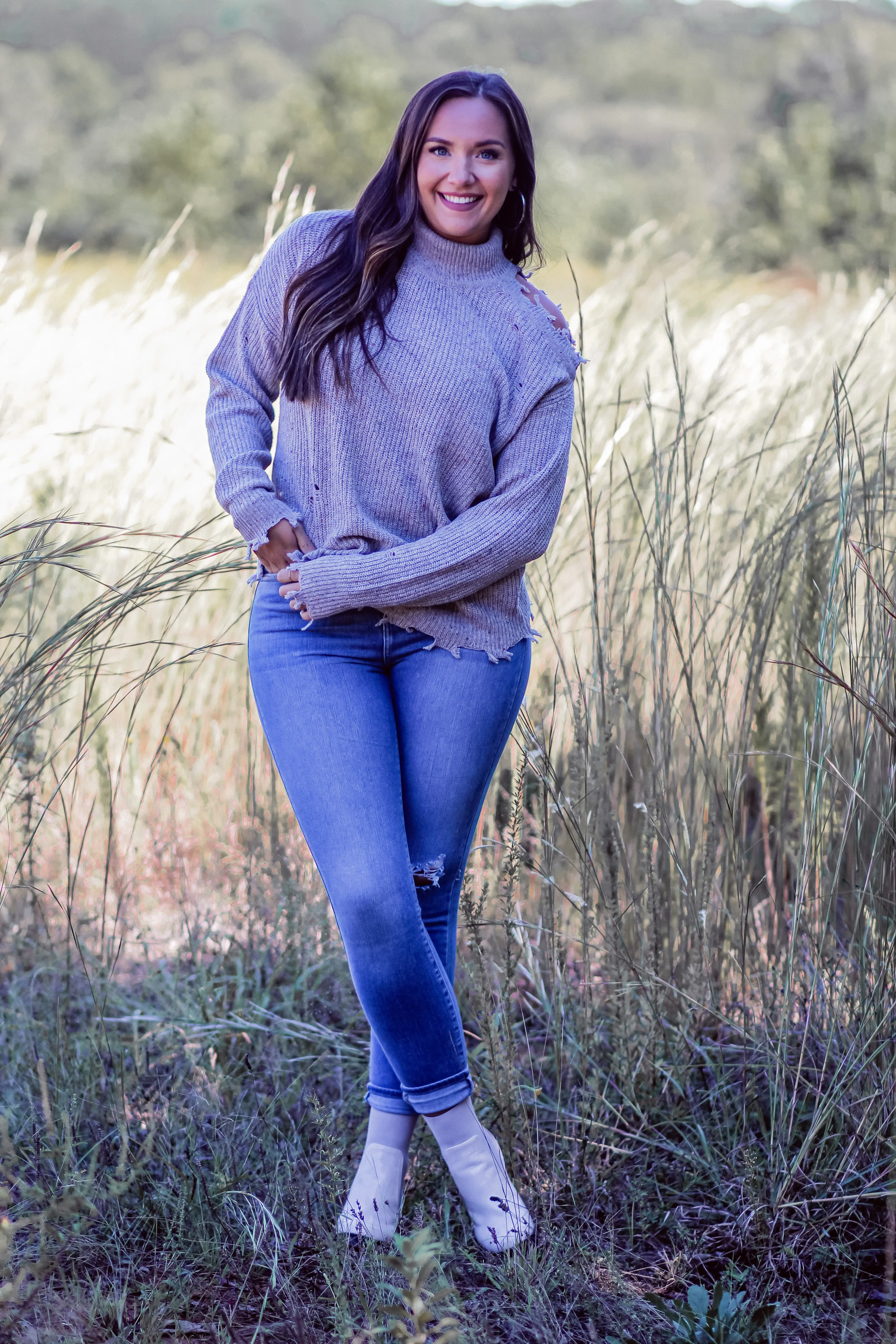 Heather Grey Distressed Multi Speckled Sweater