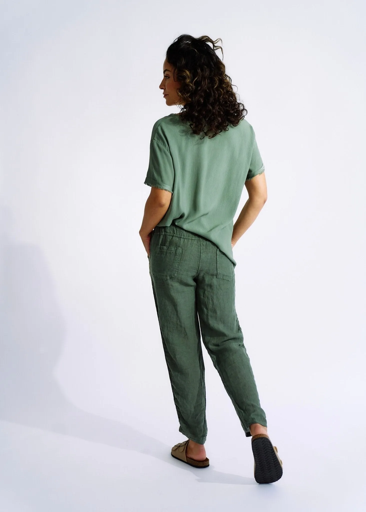 Italian Linen Joggers with Gold Hearts in Khaki