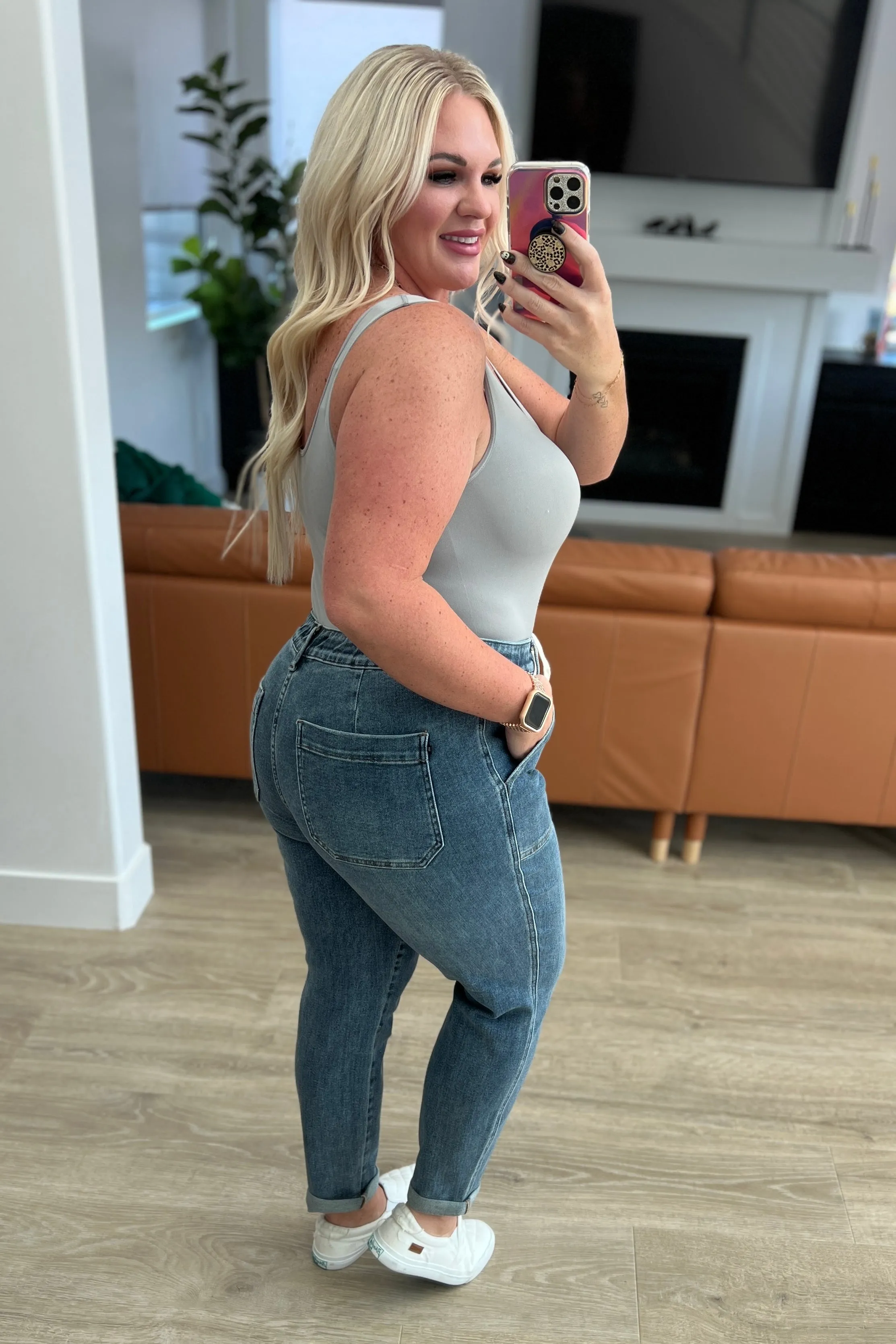 Judy Blue High Rise Drawstring Denim Joggers in Medium Wash