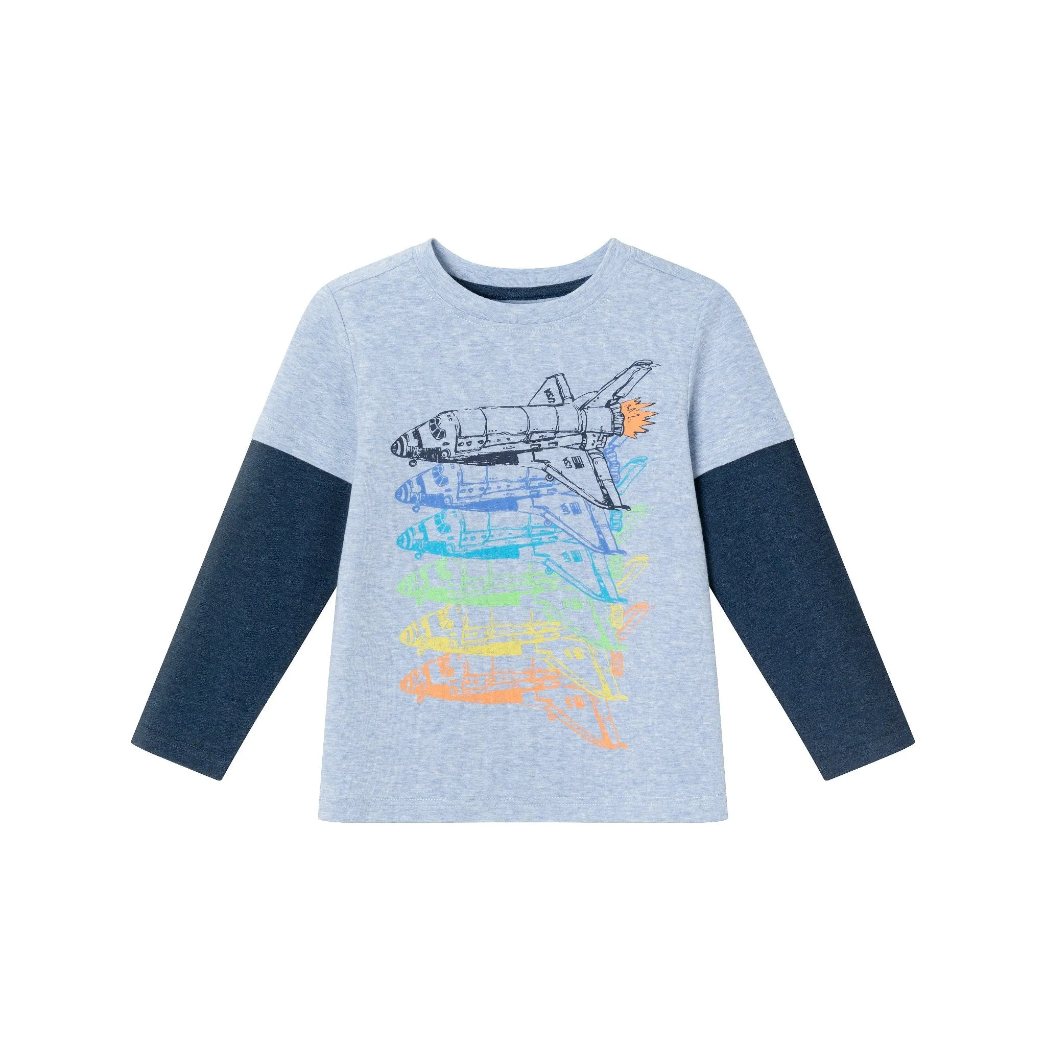 Kids Long Sleeve Two-Fer Graphic Tee Shirt | Space Shuttle
