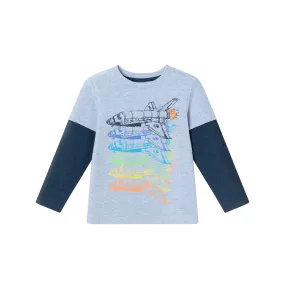 Kids Long Sleeve Two-Fer Graphic Tee Shirt | Space Shuttle