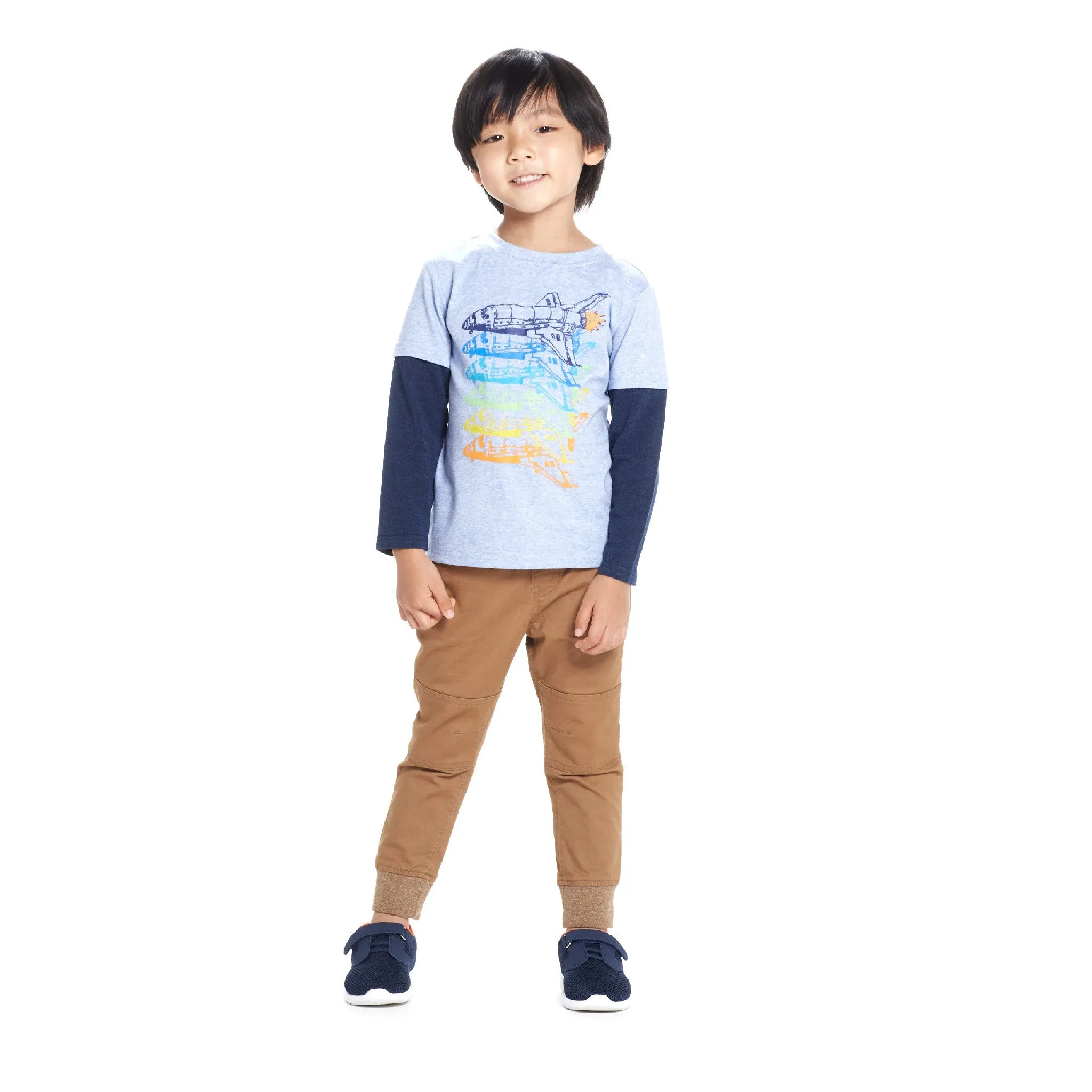 Kids Long Sleeve Two-Fer Graphic Tee Shirt | Space Shuttle