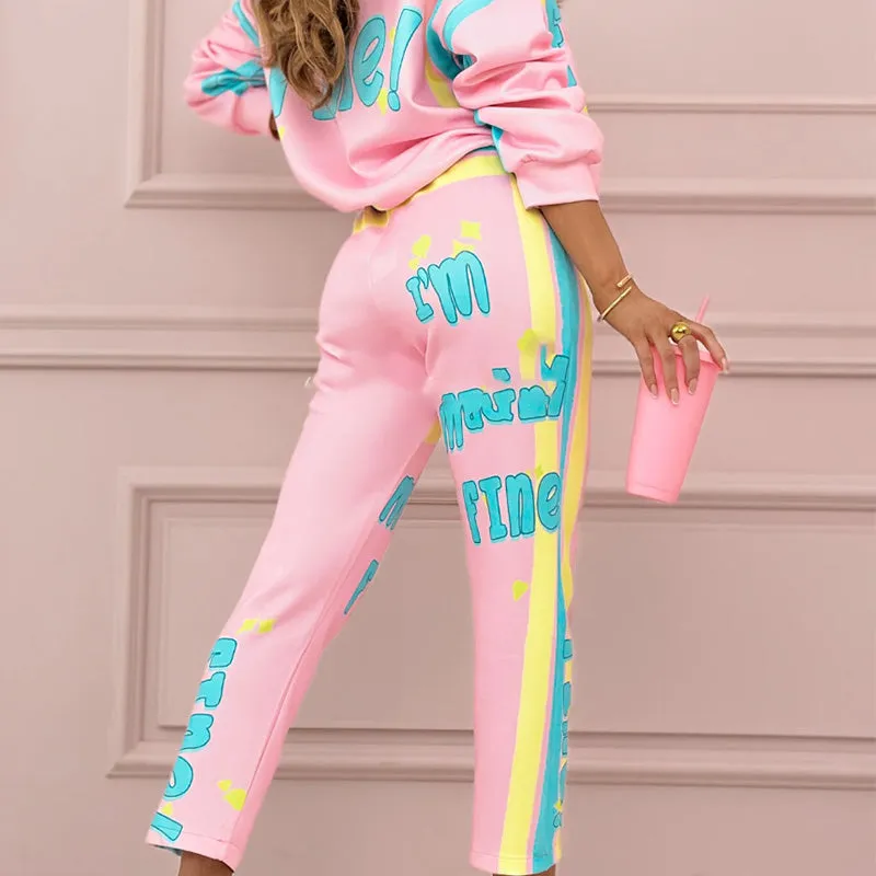 Limited Sale 49% OFFWomen's Colorful Print Two-Piece Sweatshirt and Jogger Set