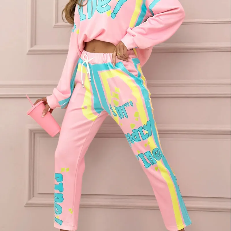 Limited Sale 49% OFFWomen's Colorful Print Two-Piece Sweatshirt and Jogger Set