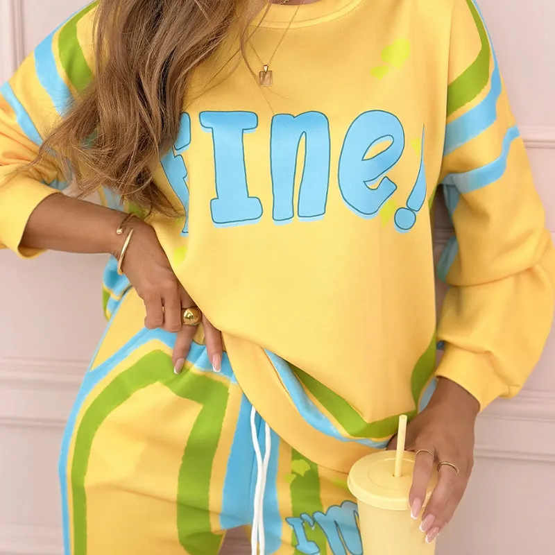 Limited Sale 49% OFFWomen's Colorful Print Two-Piece Sweatshirt and Jogger Set