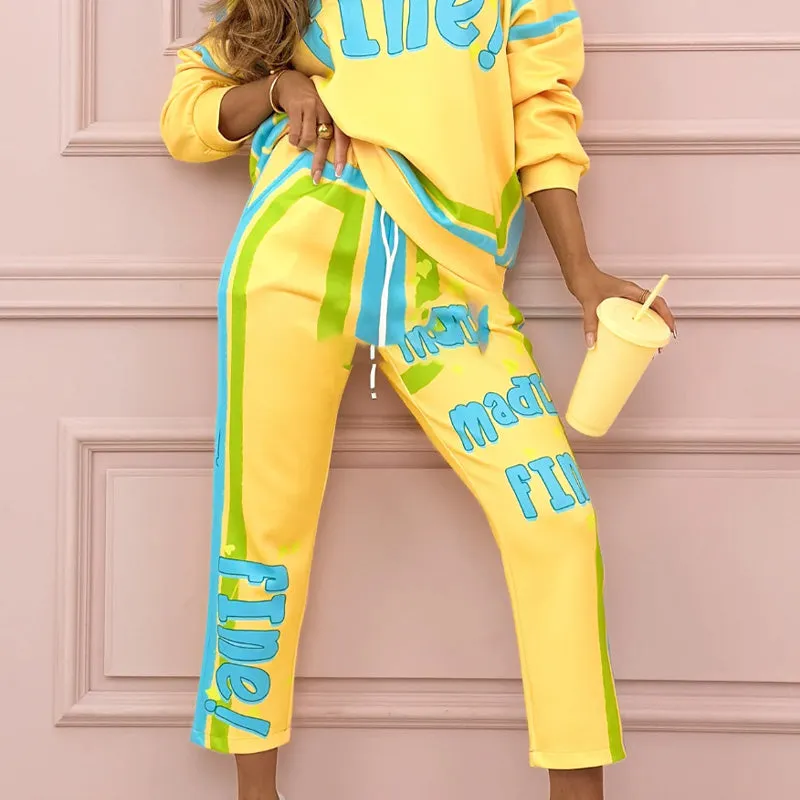 ✨Limited Sale 49% OFF✨Women's Colorful Print Two-Piece Sweatshirt and Jogger Set