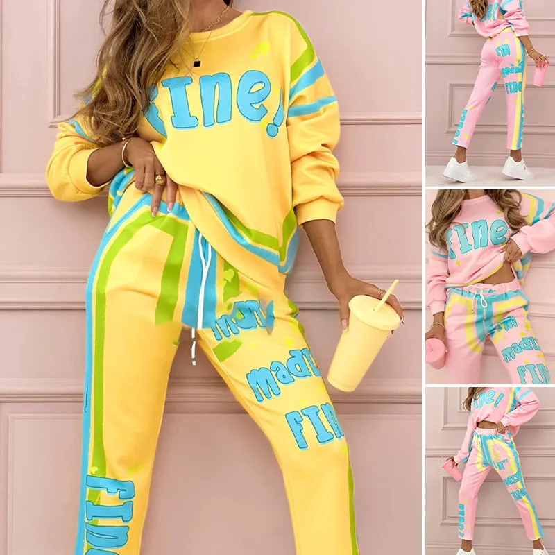 Limited Sale 49% OFFWomen's Colorful Print Two-Piece Sweatshirt and Jogger Set