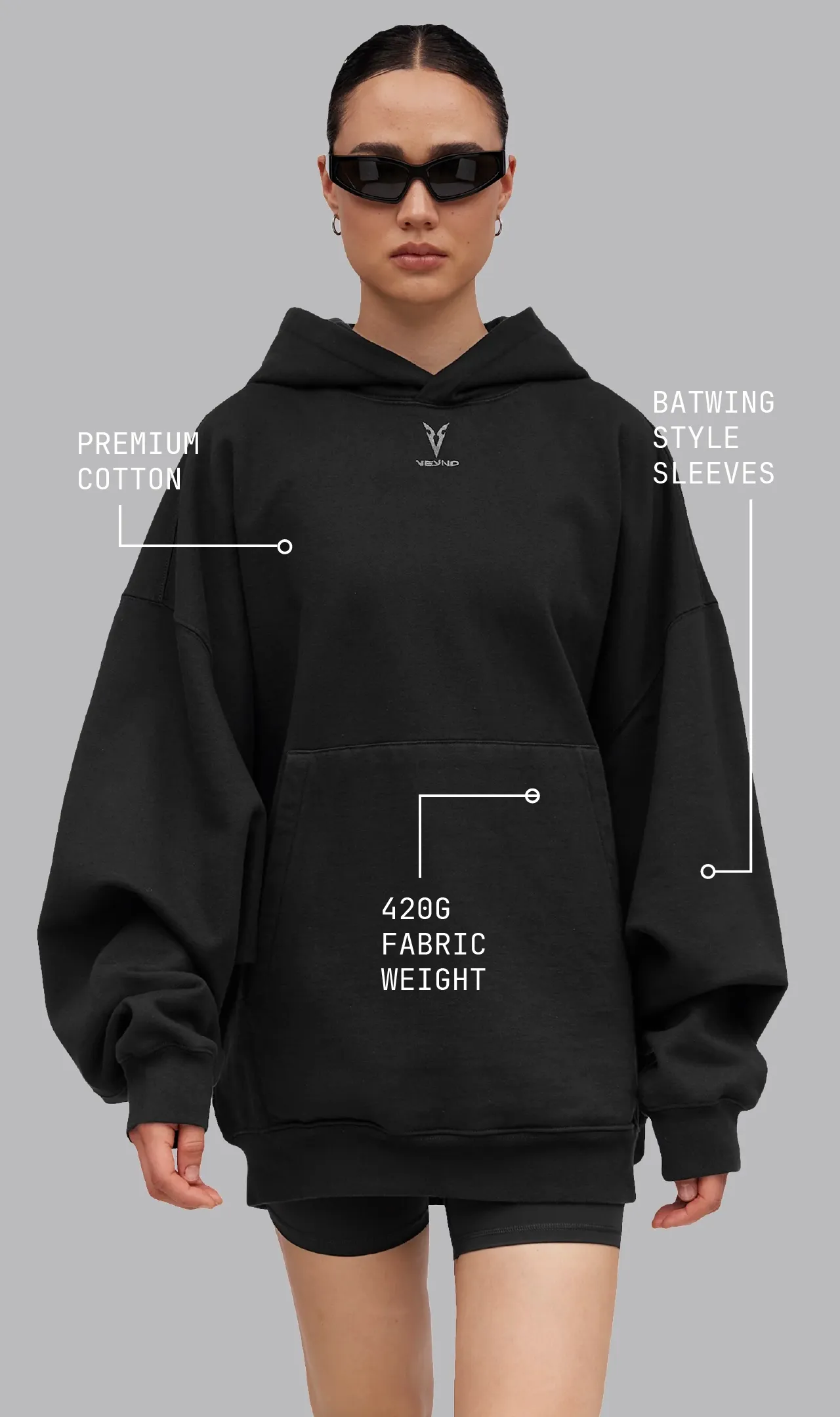 LONGLINE HOODIE - Black