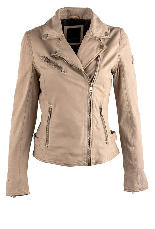 Mauritius - Christy RF Woman's Leather Jacket - Off White   Taupe Stars