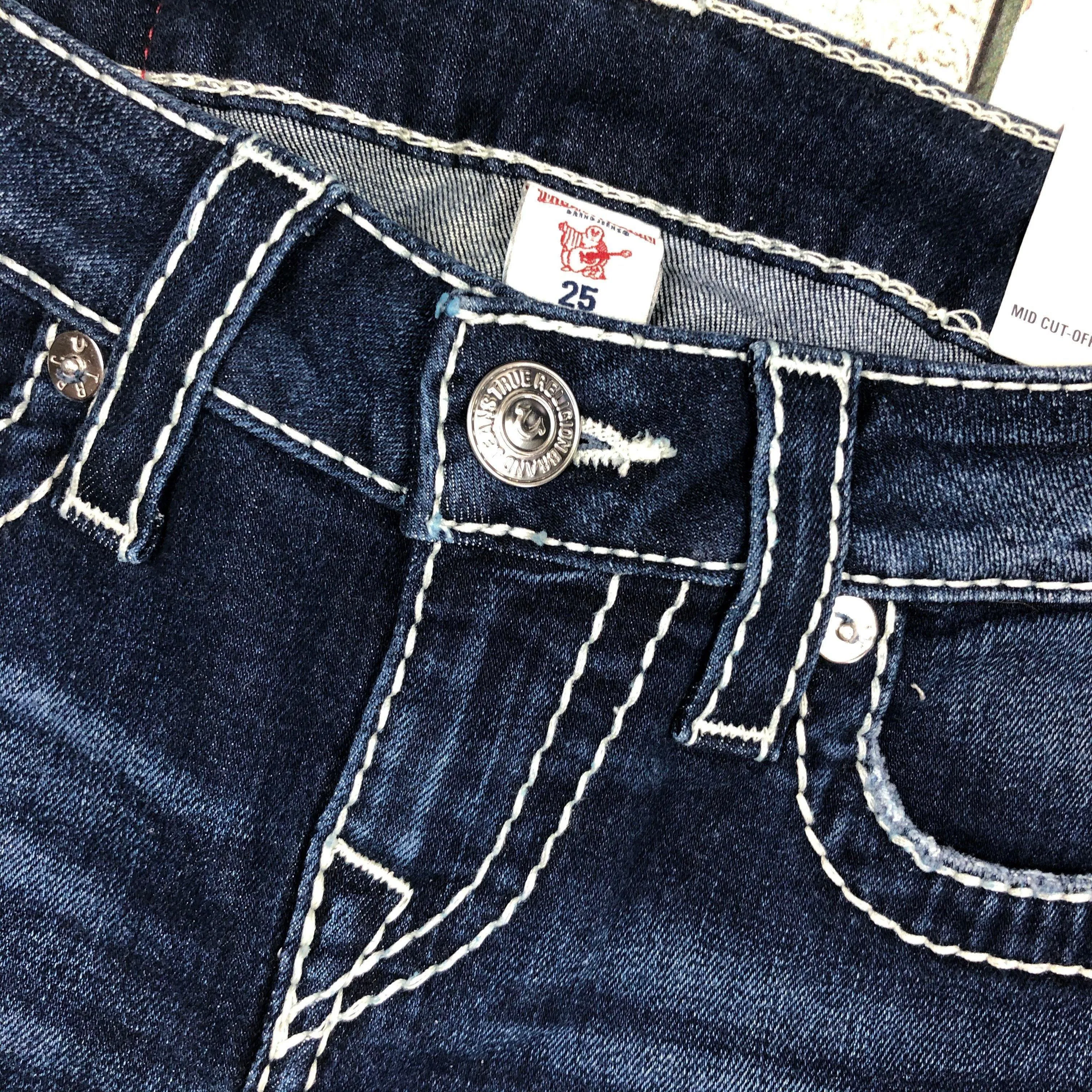 NWT -  True Religion 'Big T' Mid Cut-Off Jean Shorts RRP $335- Size 25