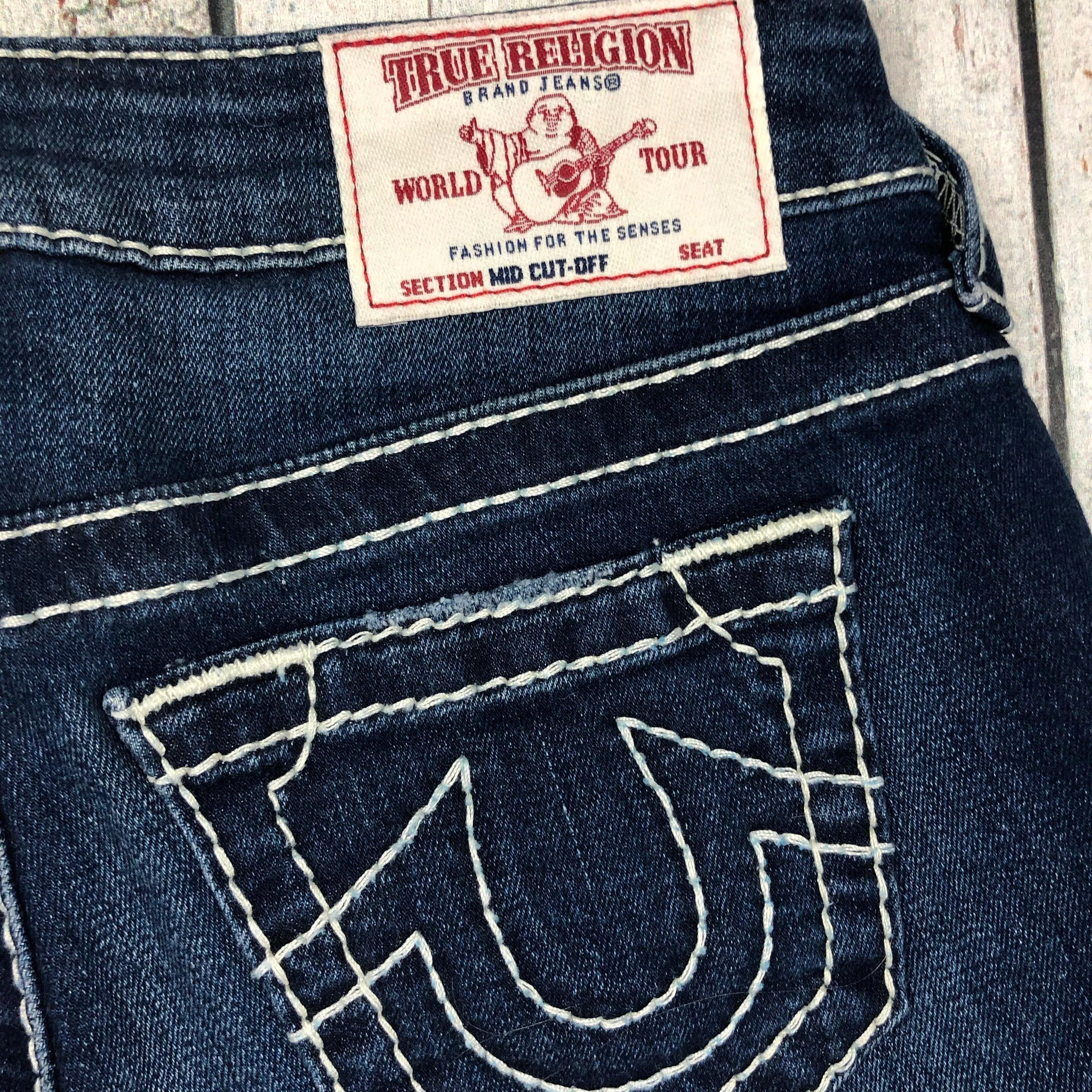 NWT -  True Religion 'Big T' Mid Cut-Off Jean Shorts RRP $335- Size 25
