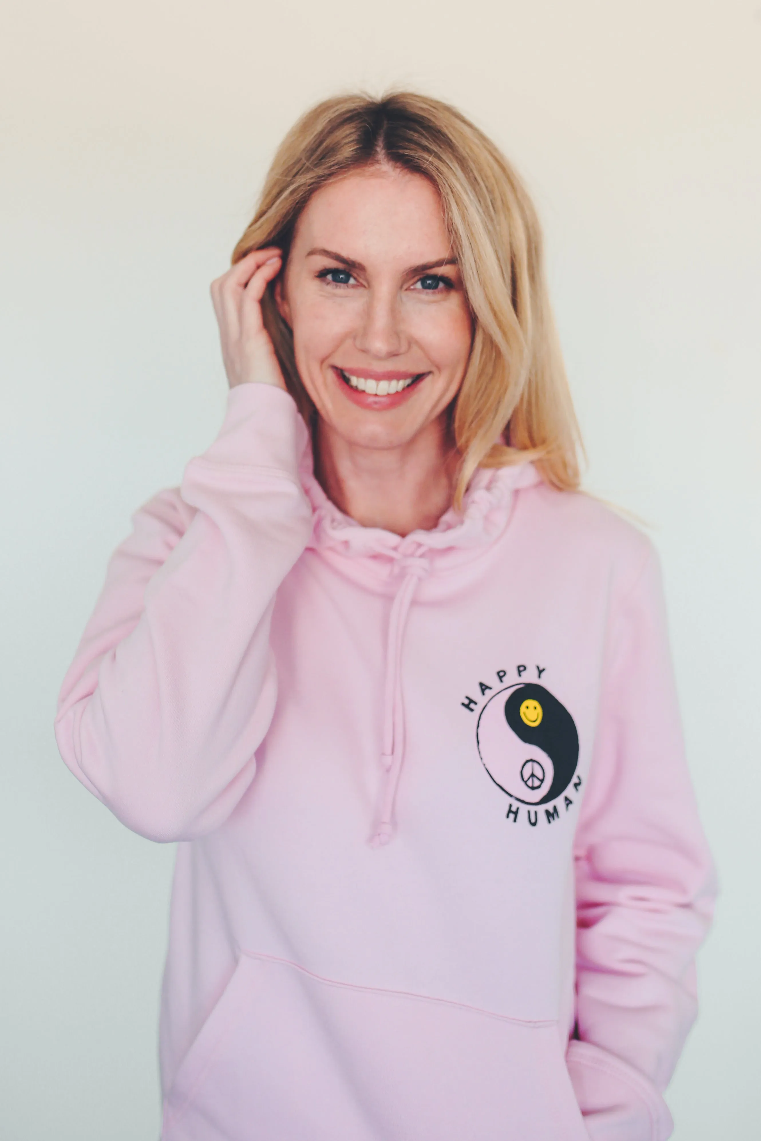 PINK HAPPY HUMAN HOODIE IN AID OF MIND CHARITY