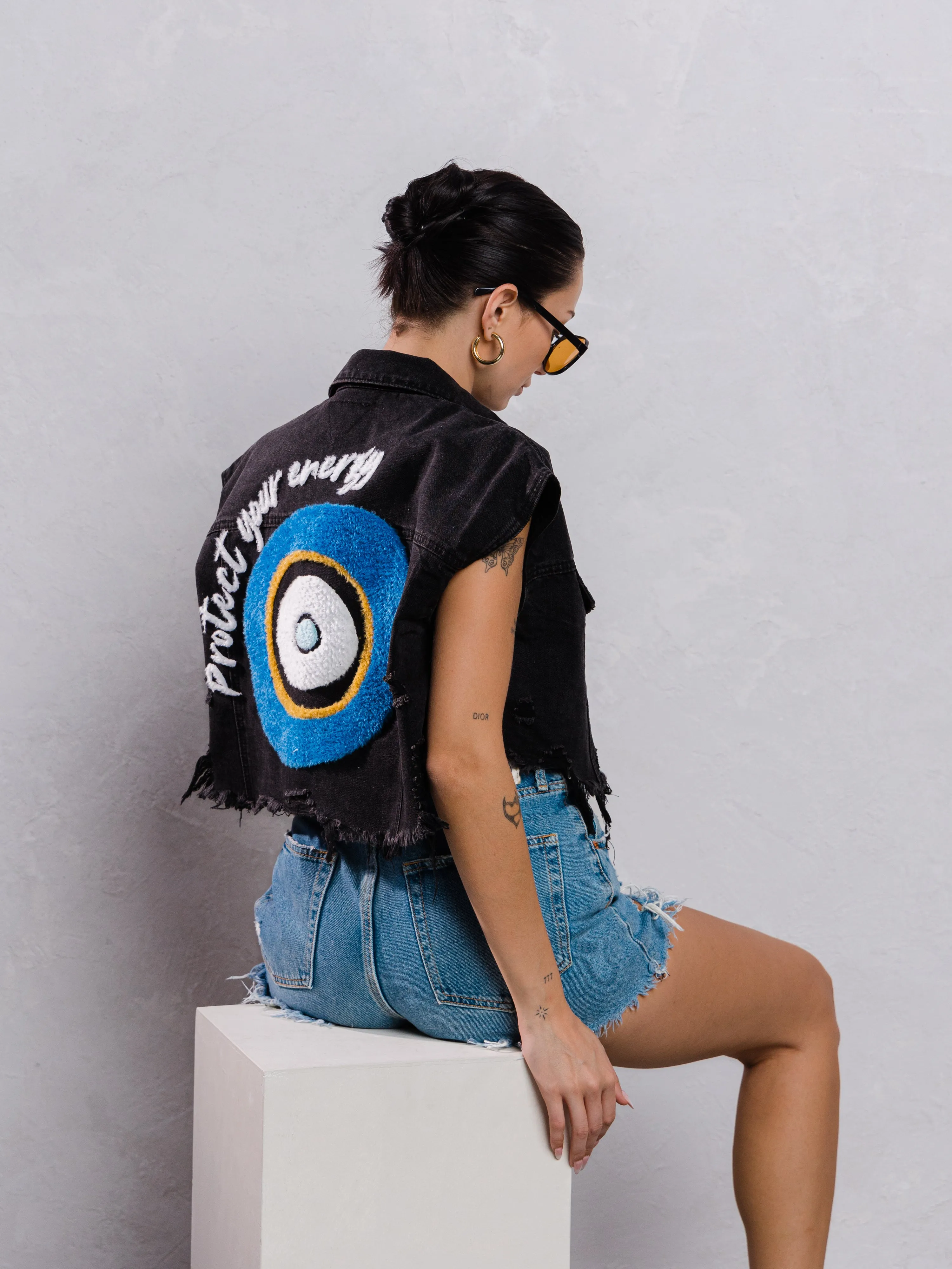 PROTECT YOUR ENERGY Crop Denim Vest