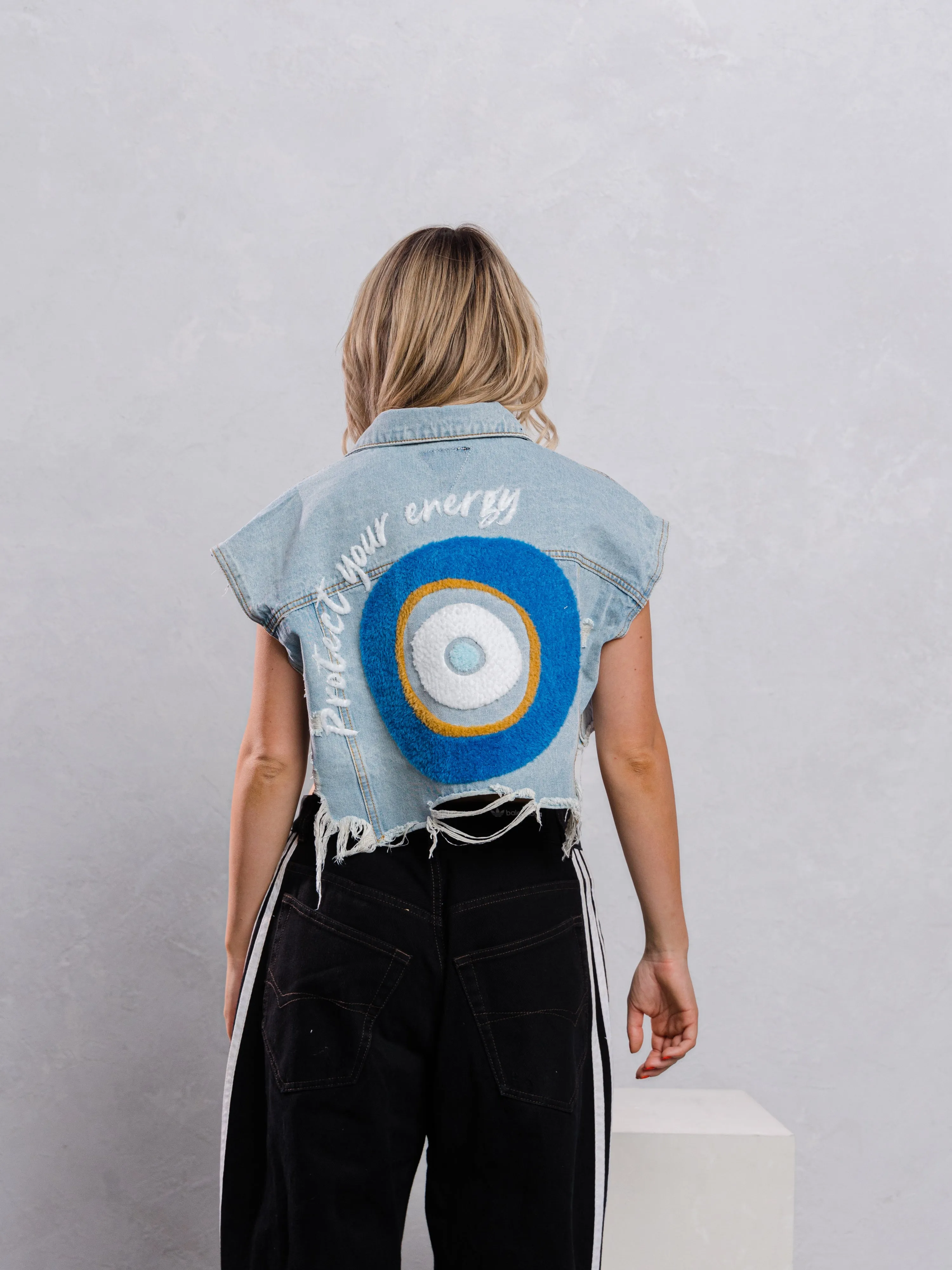 PROTECT YOUR ENERGY Crop Denim Vest