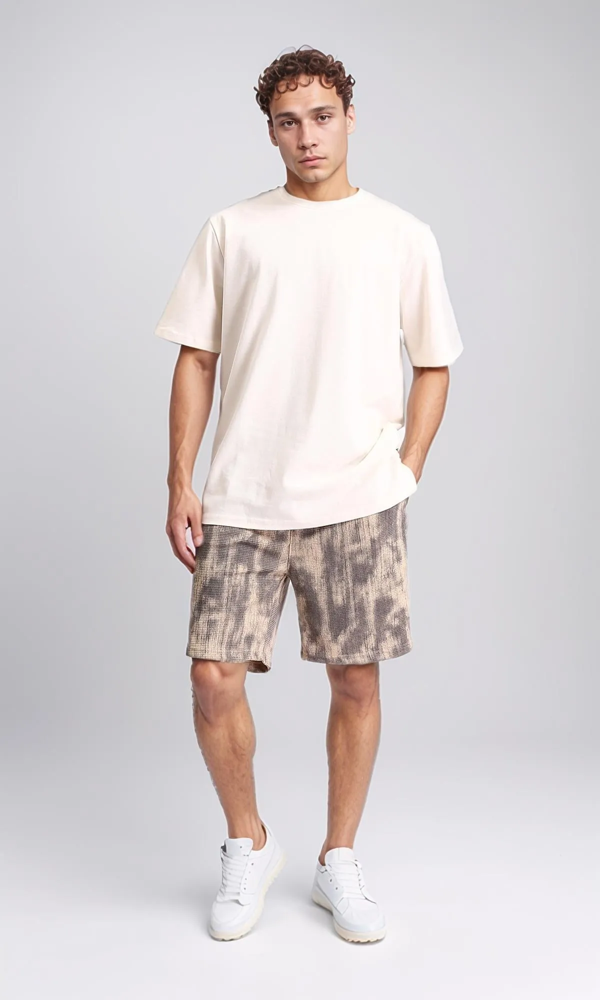 R208546 - Crew Neck Solid Cotton Tee - Cream
