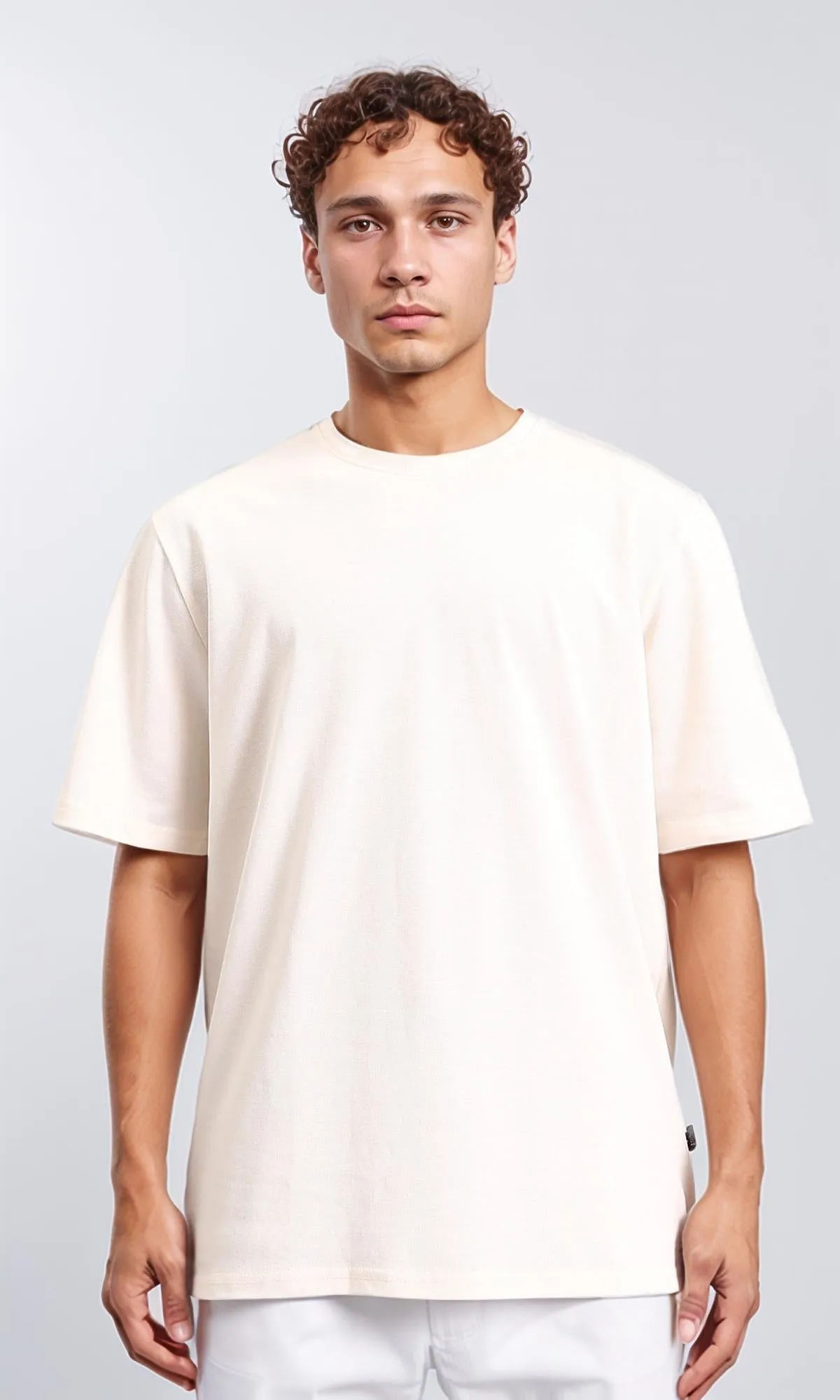 R208546 - Crew Neck Solid Cotton Tee - Cream