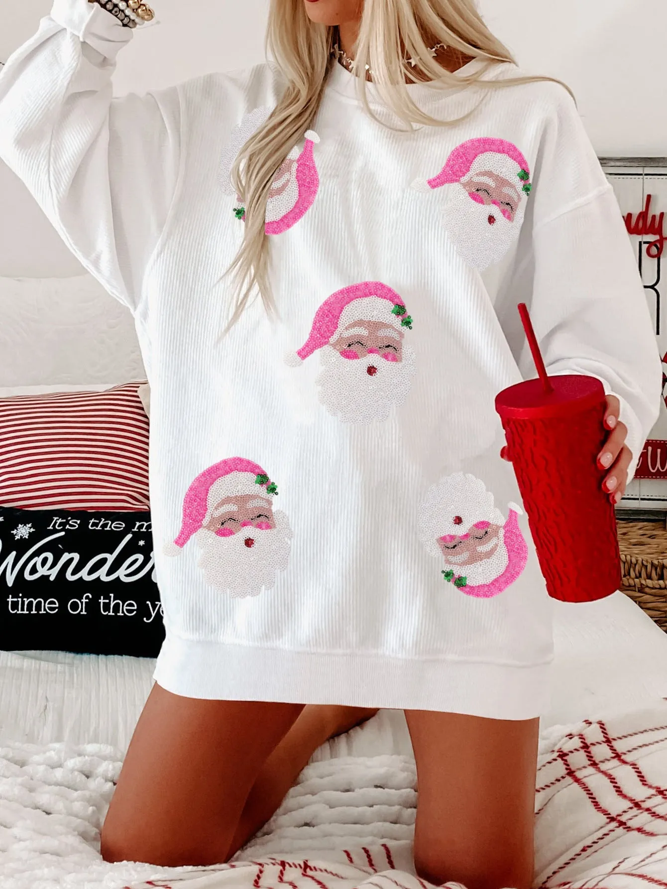 Santa Claus Sequin Loose Casual Long Sleeves Sweater