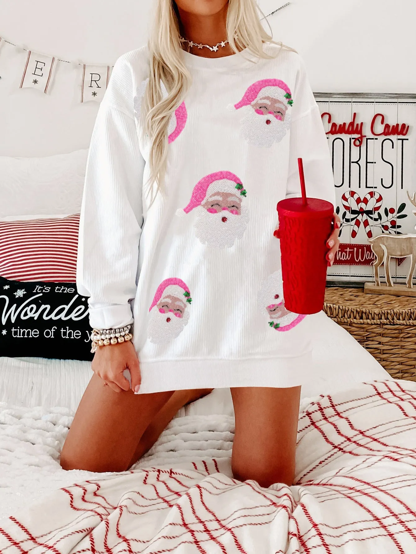 Santa Claus Sequin Loose Casual Long Sleeves Sweater